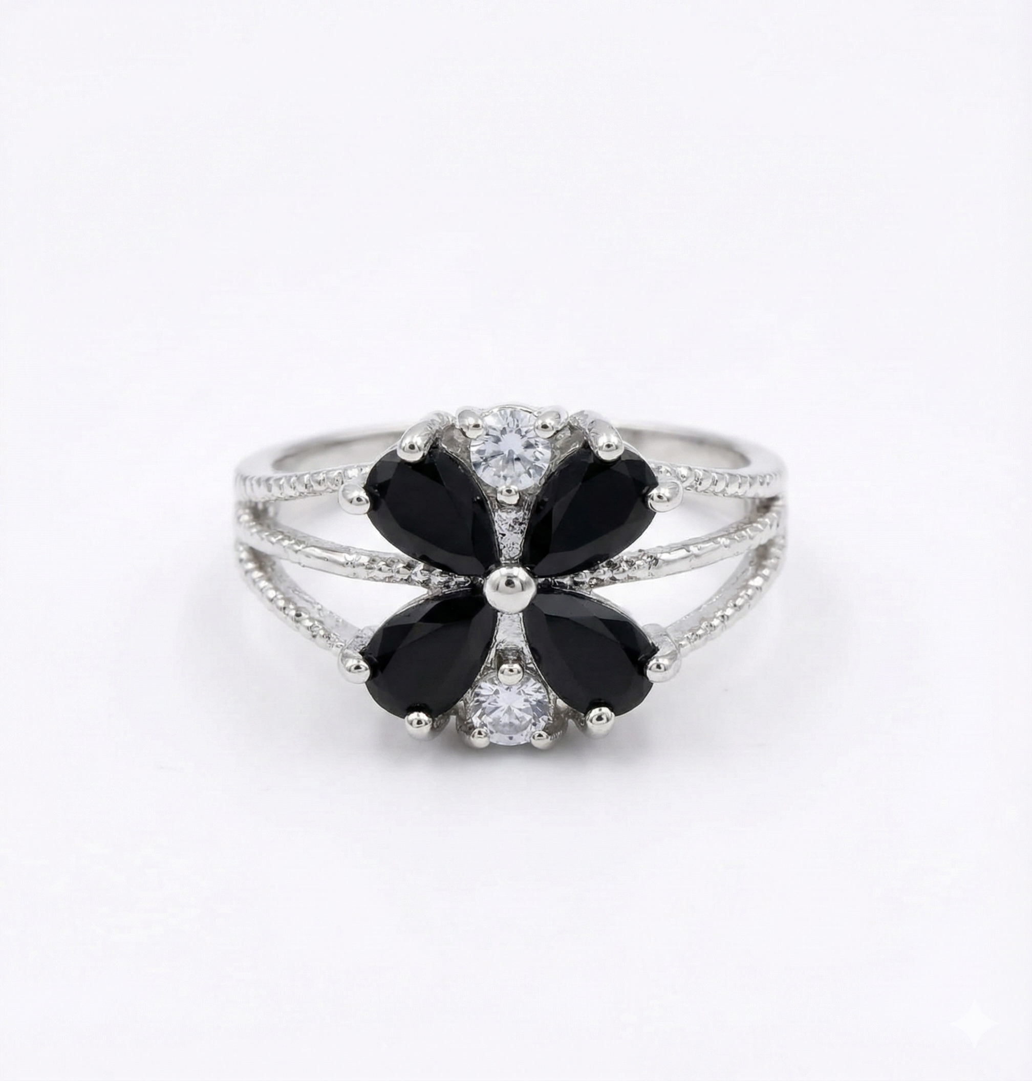 The "Midnight Bloom" Onyx-Style Floral Ring