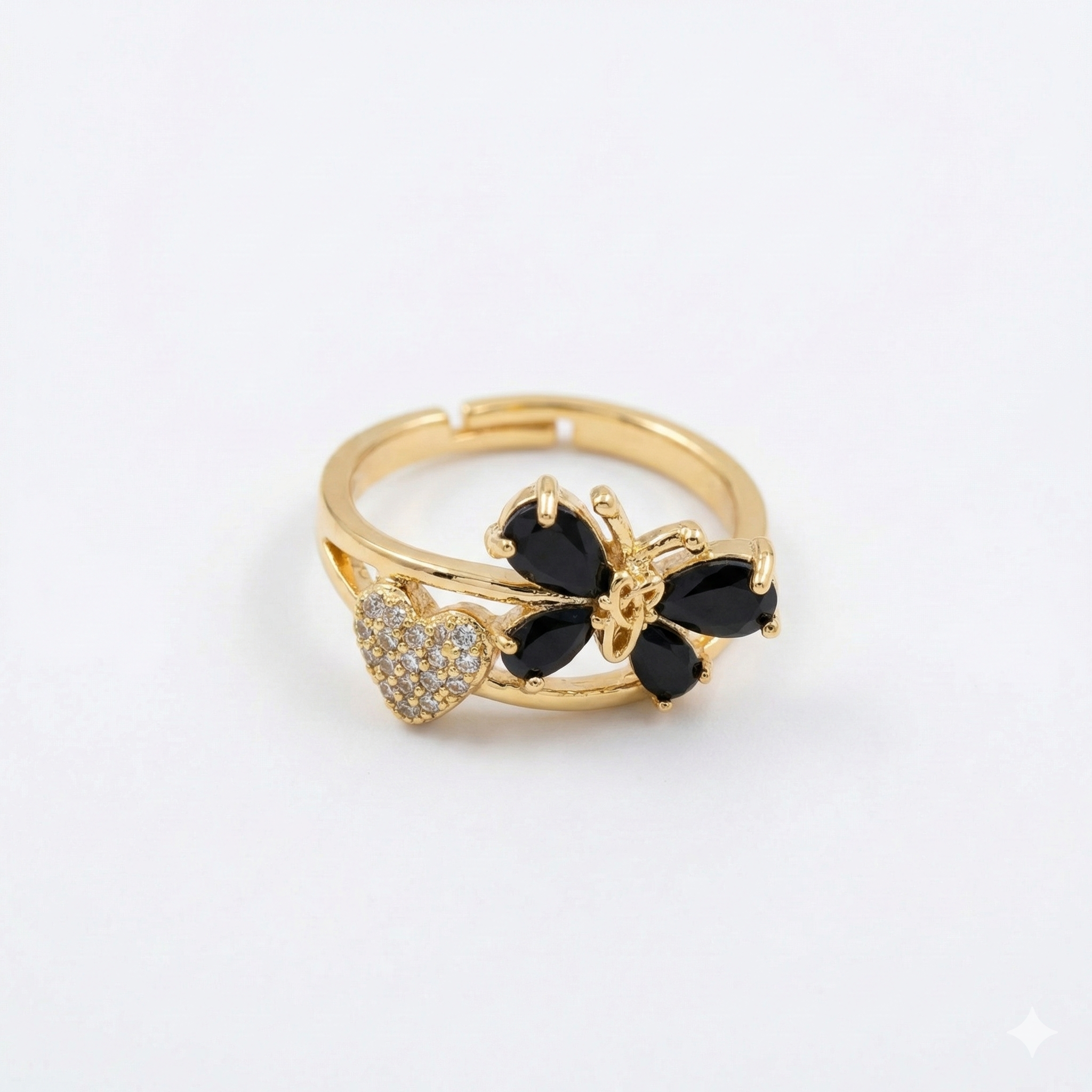 The "Flutter & Love" Black Crystal Open Ring