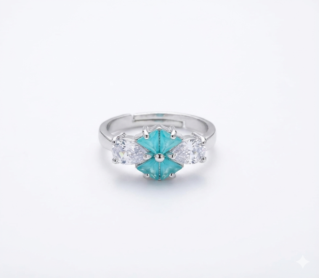 The "Azure Bloom" Teal Starburst Ring