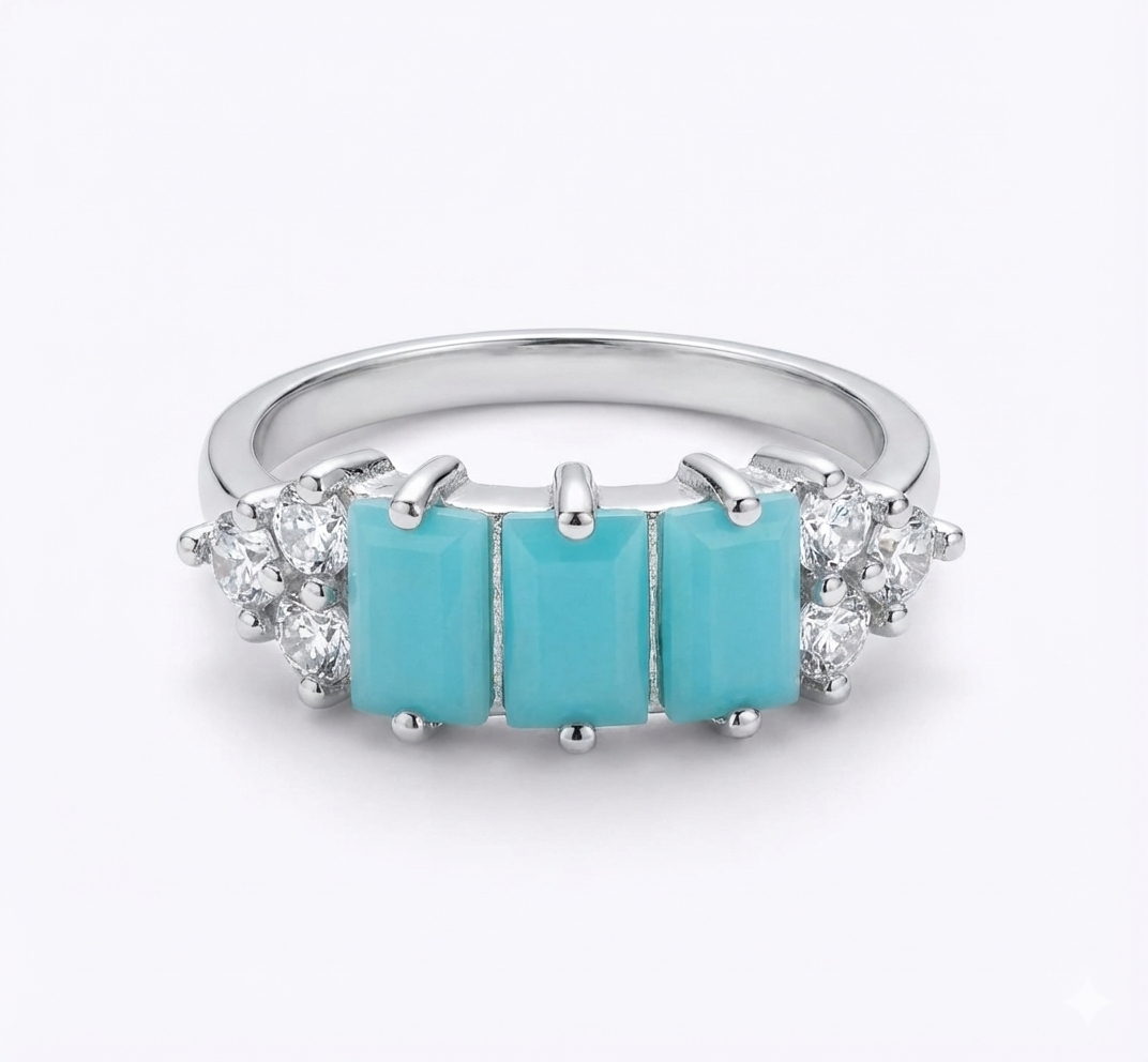 The "Azure Trio" Turquoise Bar Ring