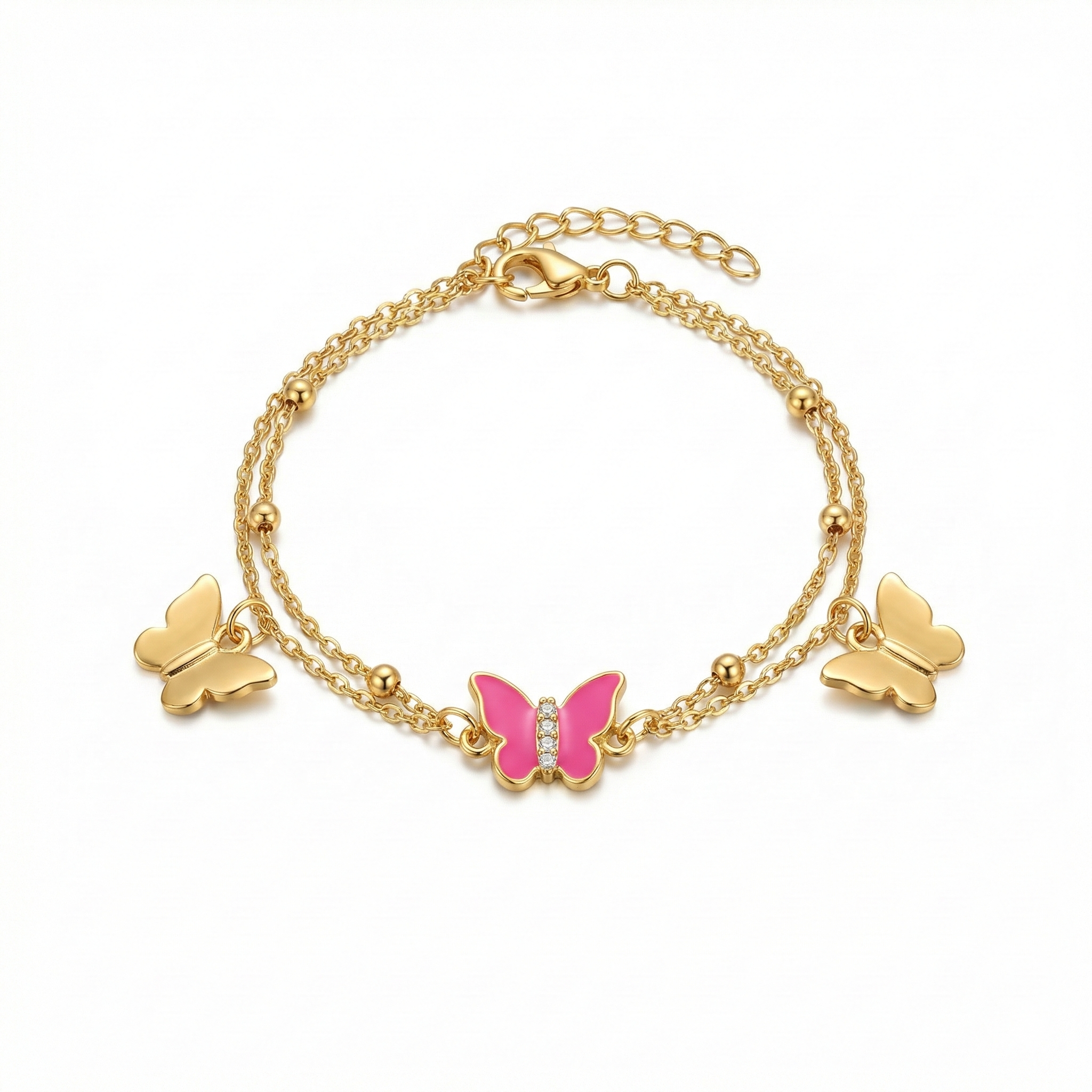 Pink & Gold Trio Butterfly Layered Bracelet