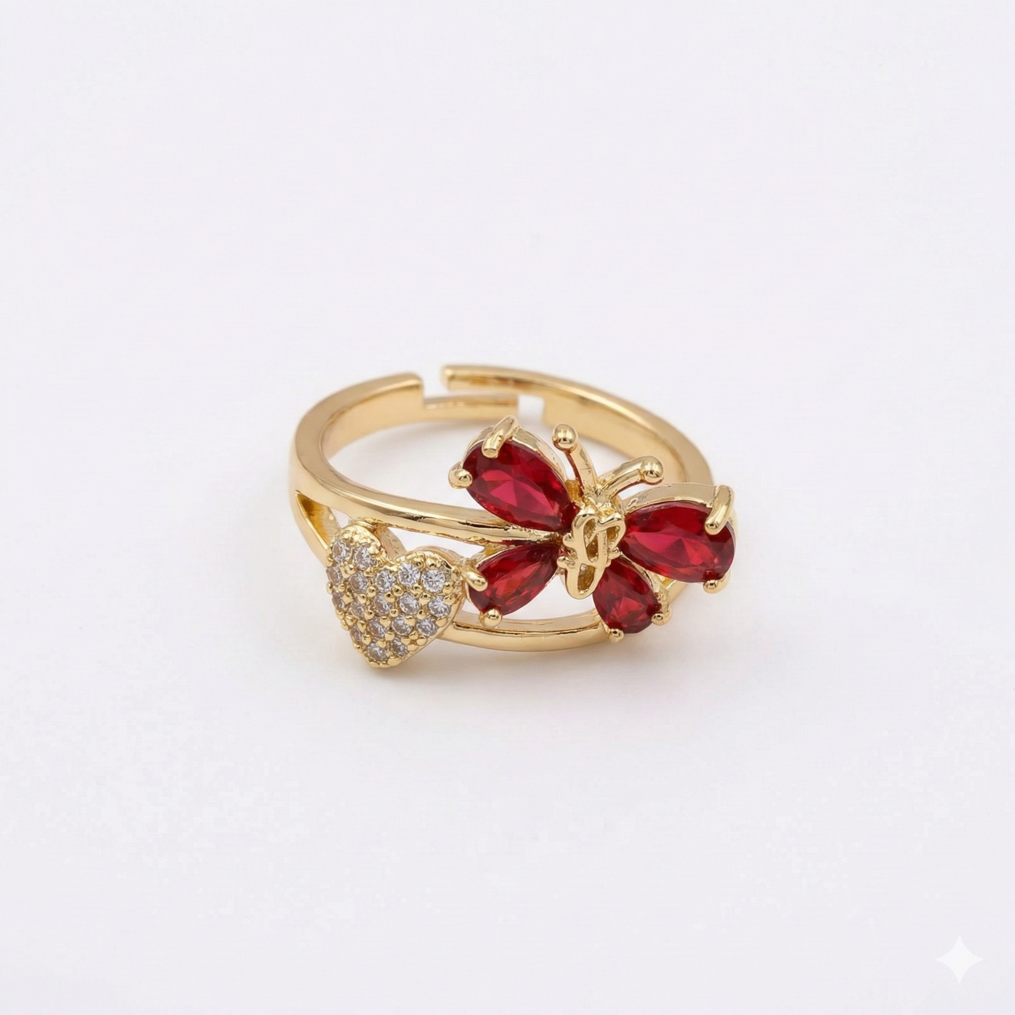 The Ruby Flutter & Heart Ring