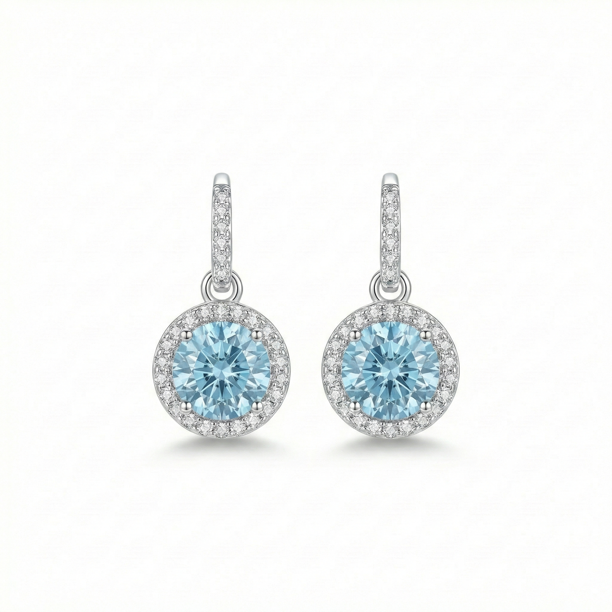 Sterling Silver Azure Gemstone Halo Drop Earrings