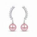 Pink Pearl & Zirconia Silver Arch Earrings