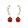 Deep Red Pearl & Gold Baguette Arch Earrings