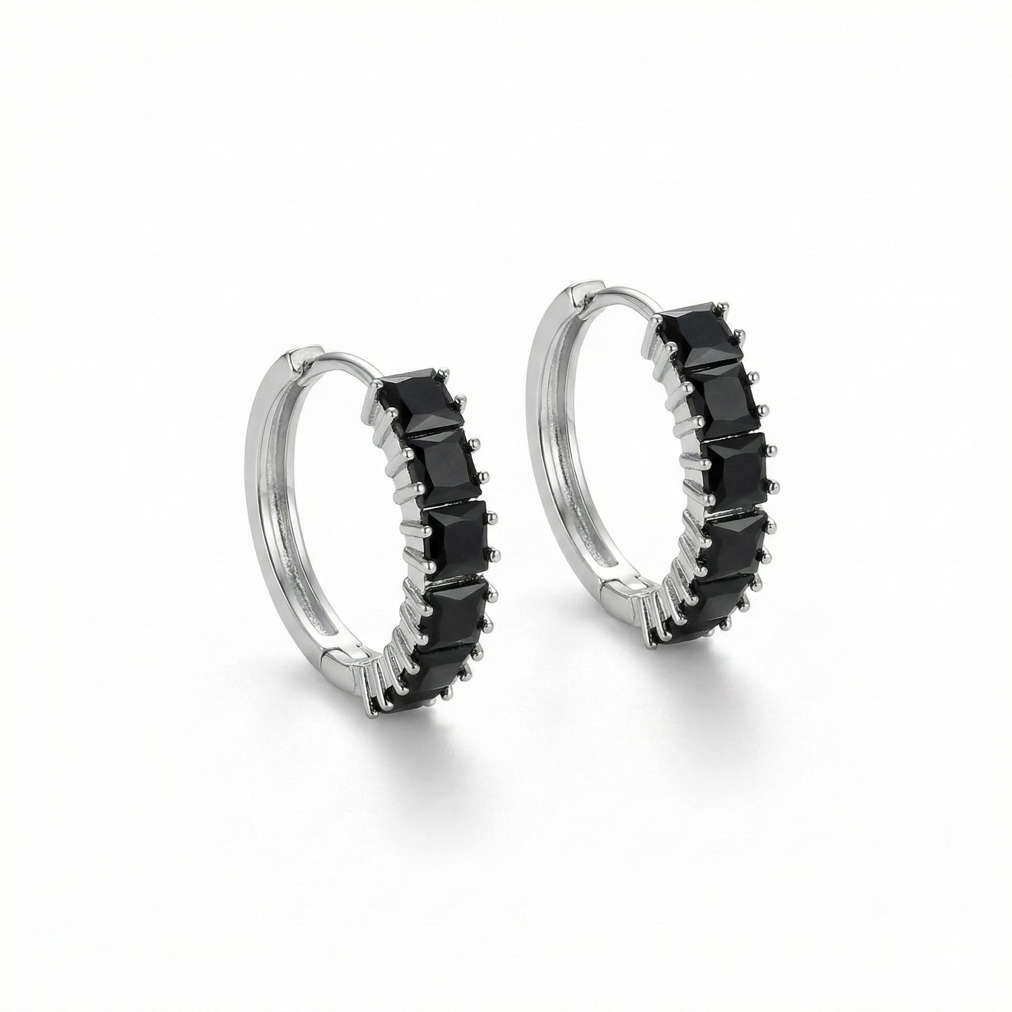 Midnight Row Silver Huggies