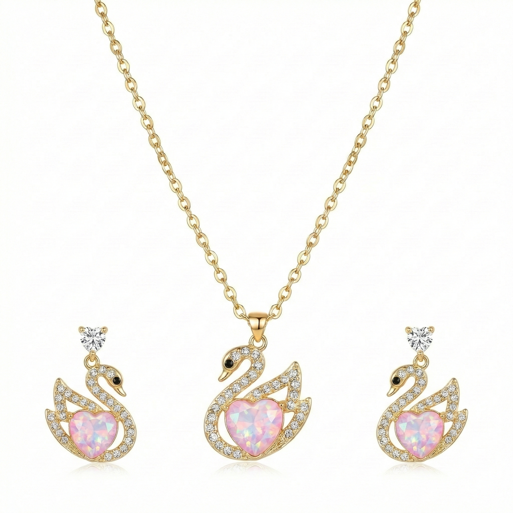 Pink Heart Swan Crystal Set