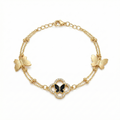 Gold Black Butterfly & Clover Layered Bracelet
