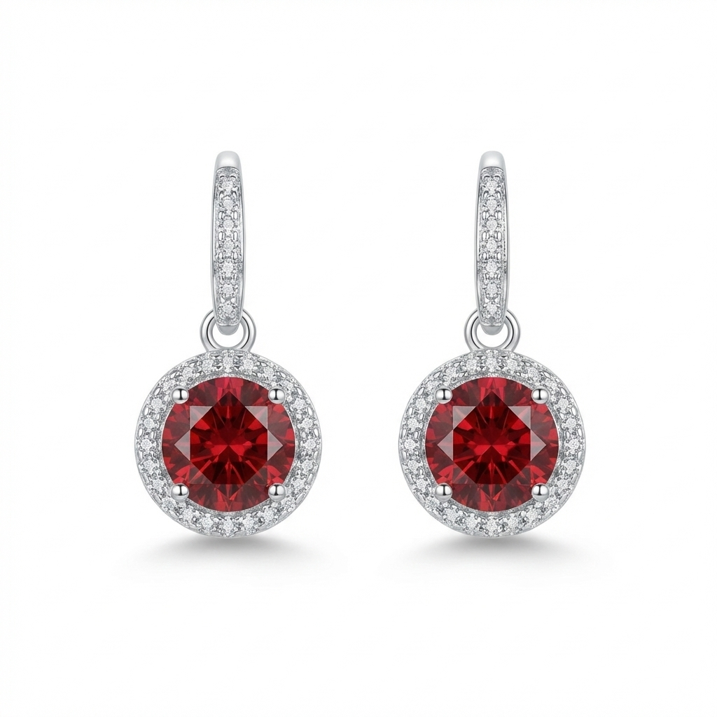Crimson Red & Crystal Halo Drop Earrings