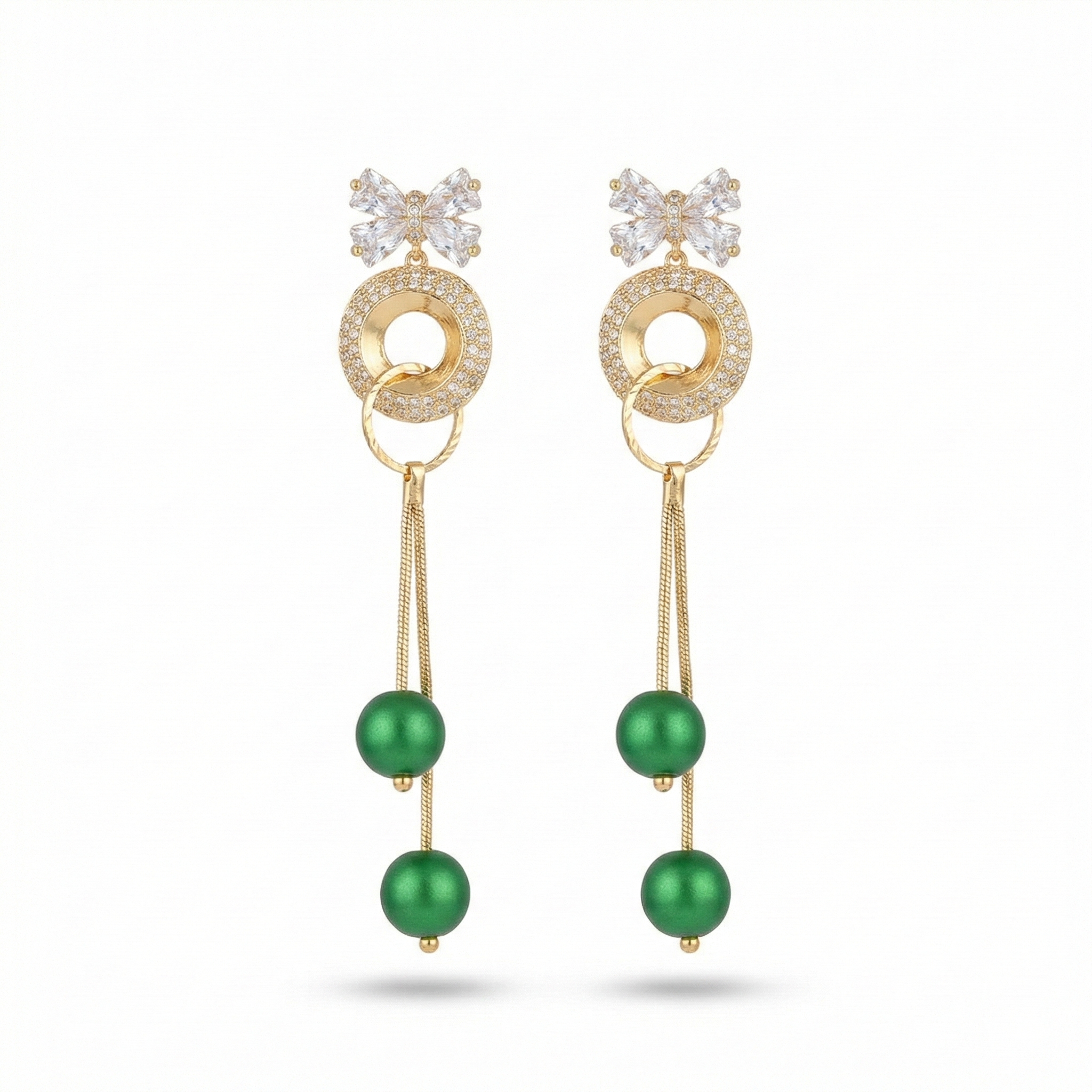 Gold Bow & Green Sphere Tassel Dangles