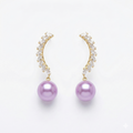 Pastel Purple Pearl & Diamond Simulant Gold Vine Earrings