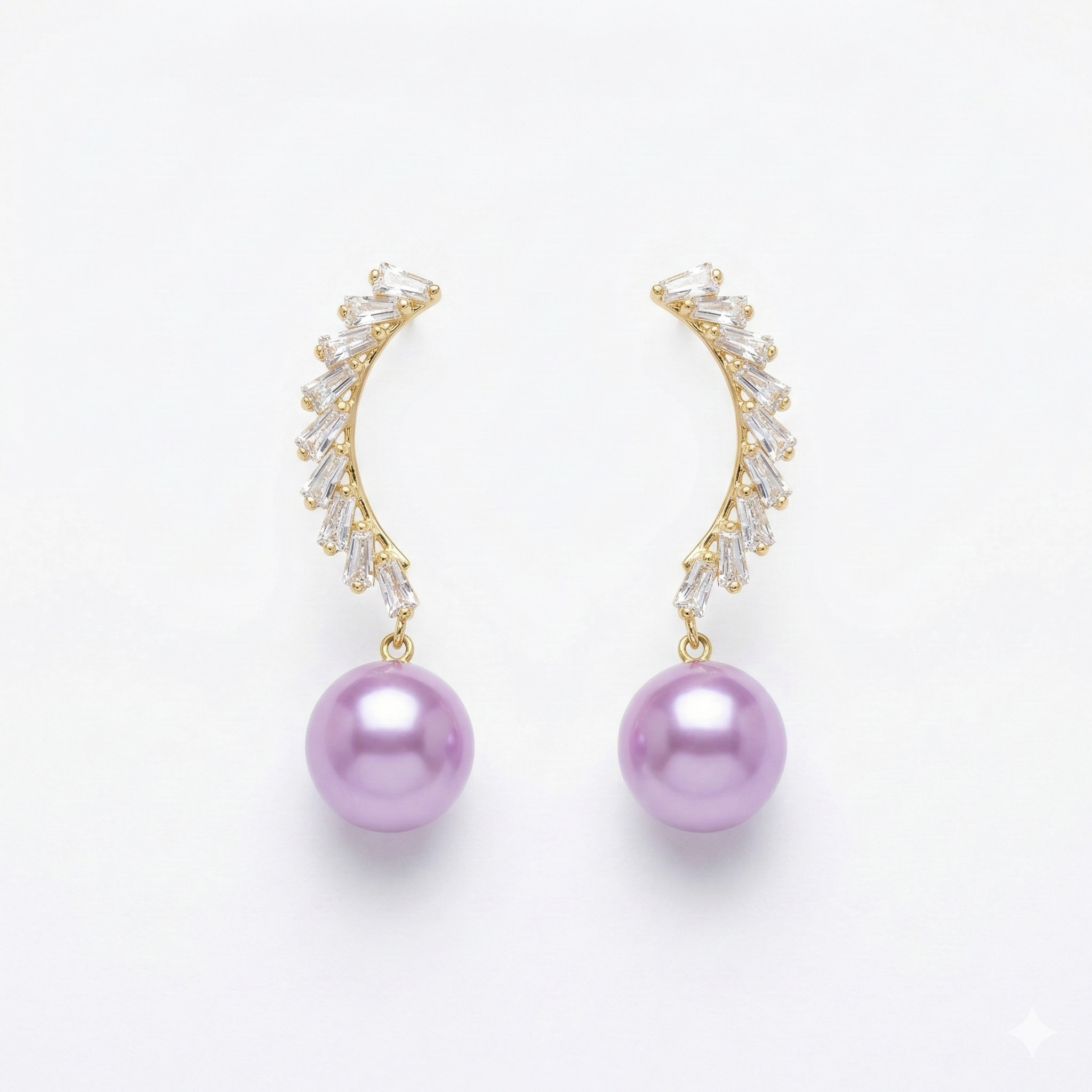 Pastel Purple Pearl & Diamond Simulant Gold Vine Earrings