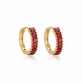 Ruby Red & Gold Square Cut Small Hoops