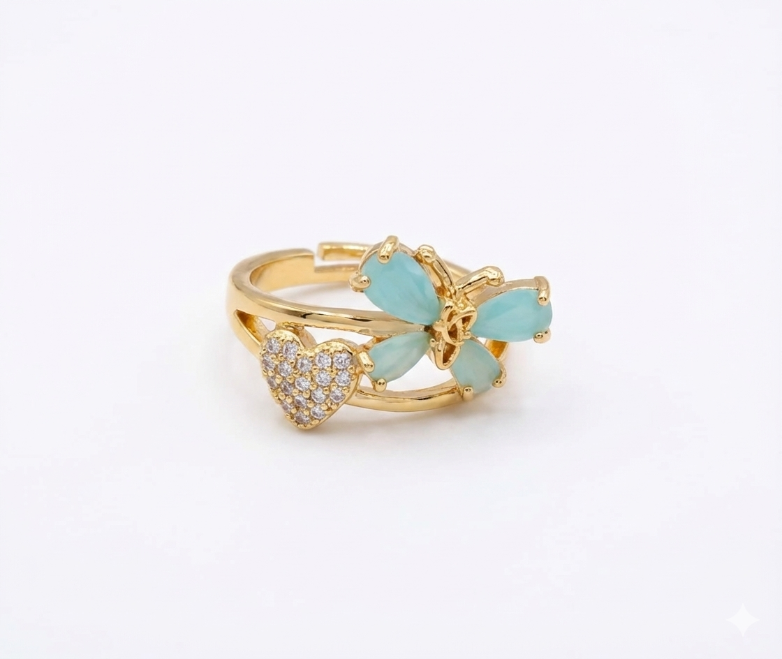 The Azure Bloom & Heart Ring