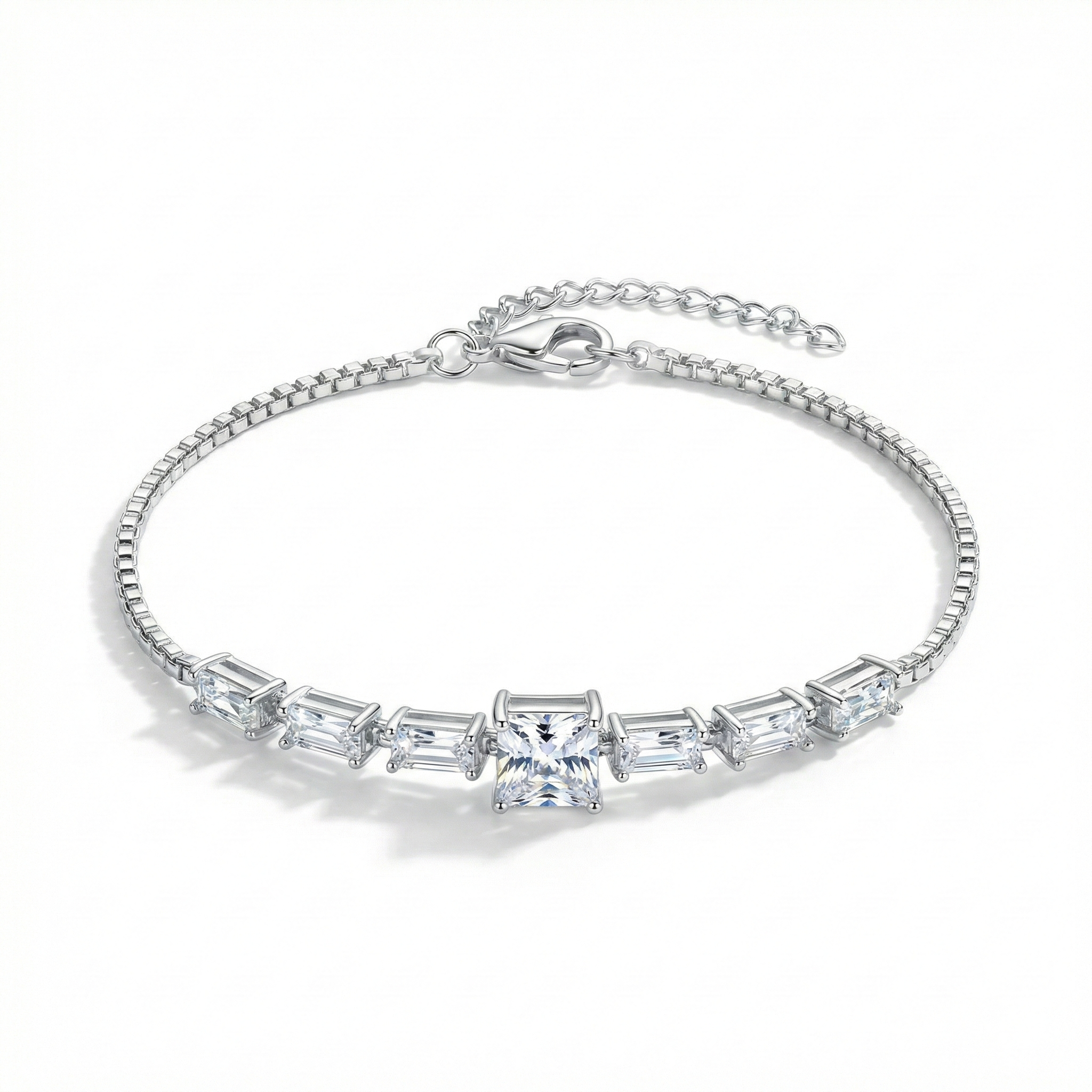 Silver Square & Baguette Crystal Bar Bracelet
