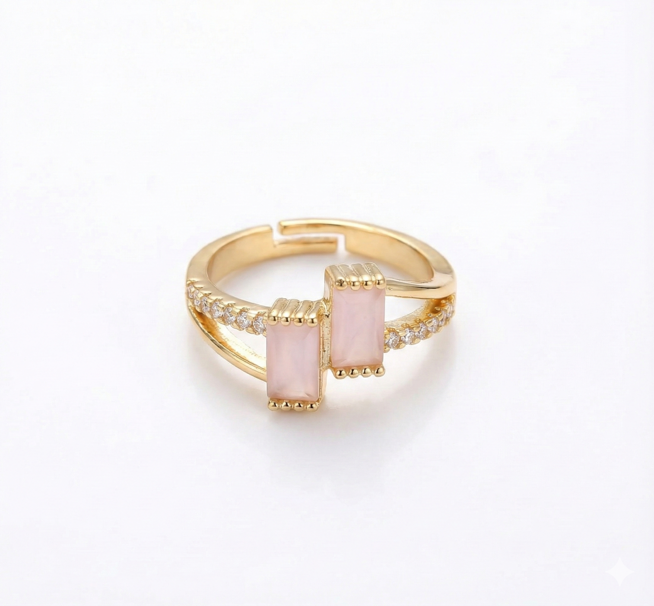 The Rose Quartz Duo Baguette Ring