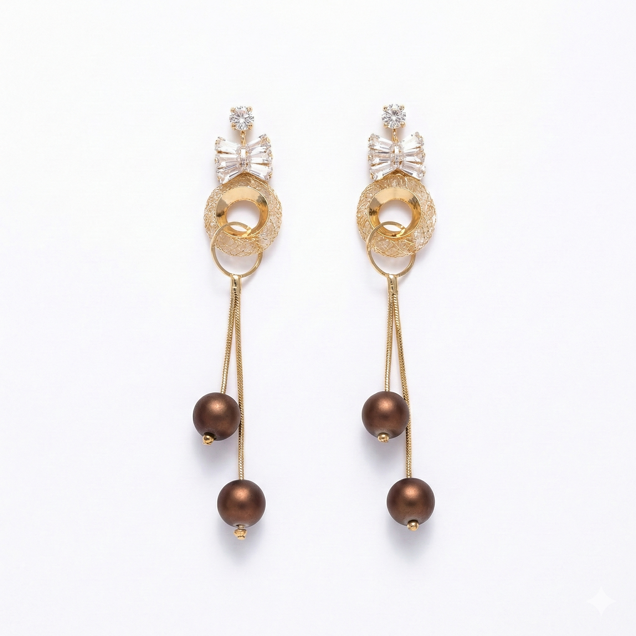 Gold Bow & Brown Sphere Tassel Dangles